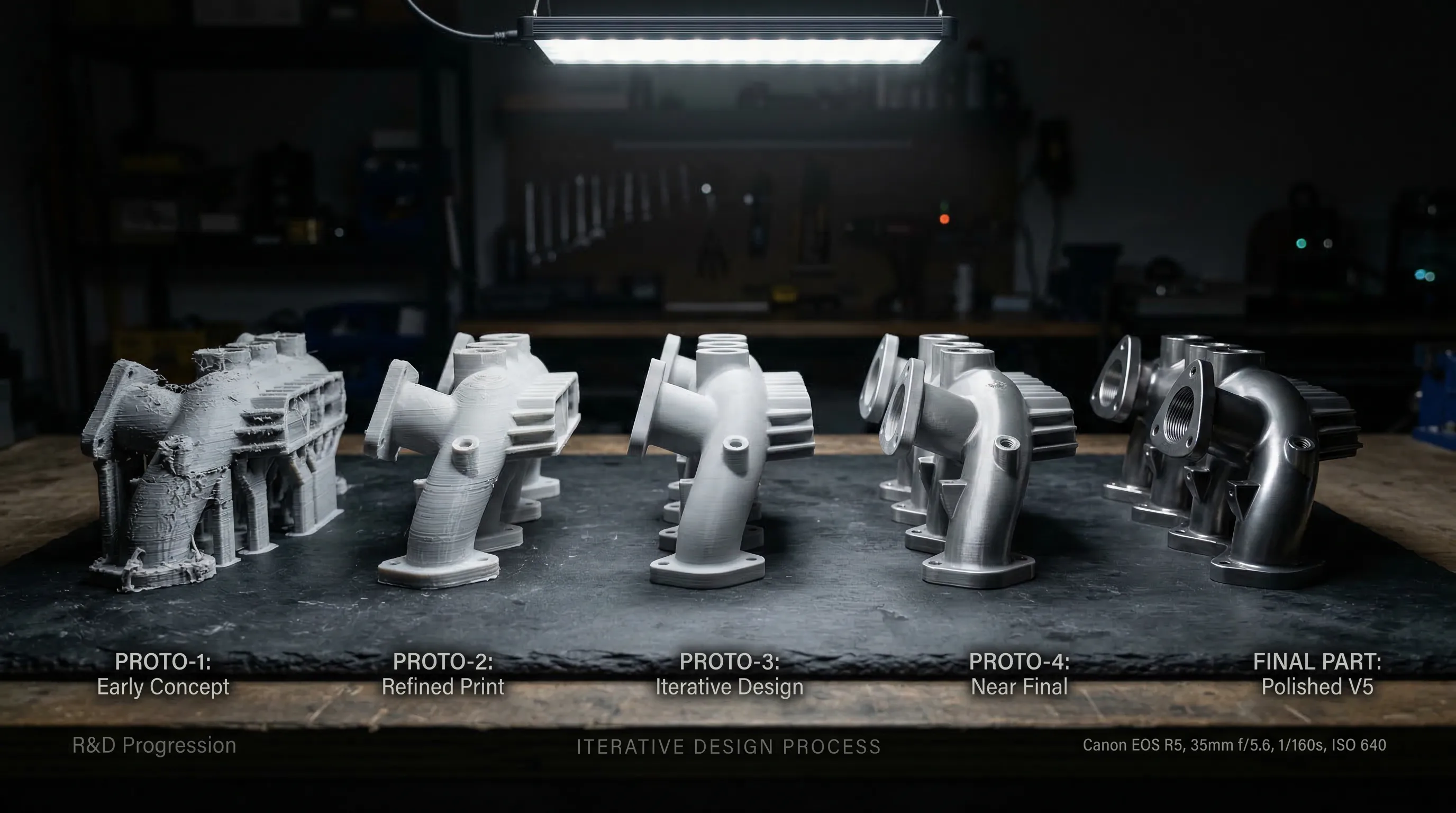 Prototipação rápida — iterações do componente impresso em 3D